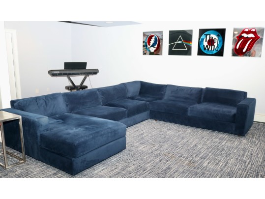 West Elm Luxe Deep Blue Modular 4 Pc Performance Velvet Sectional Sofa 