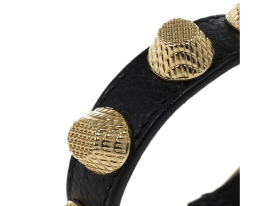Balenciaga Arena Giant Stud Black Leather With All-Gold Hardware Bracelet