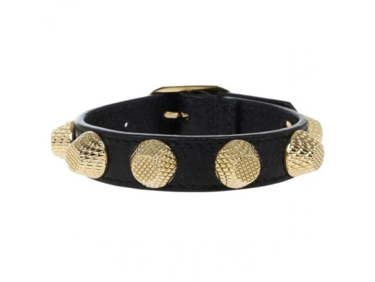 Balenciaga Arena Giant Stud Black Leather With All-Gold Hardware Bracelet