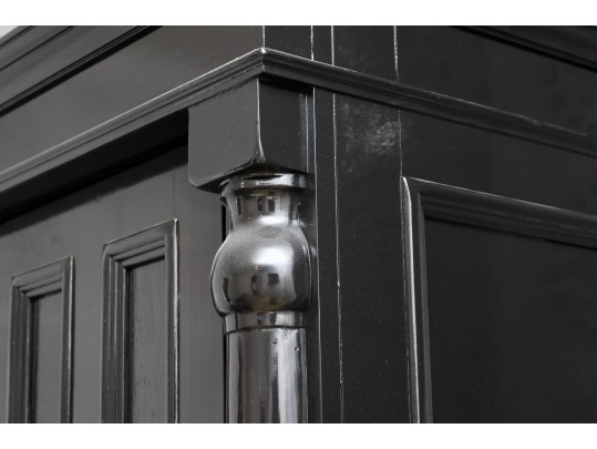 Black Lacquered Armoire With Retractable Doors And Hidden Storage Drawers