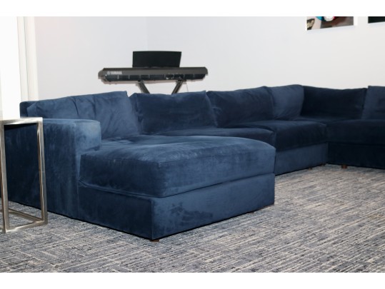 West Elm Luxe Deep Blue Modular 4 Pc Performance Velvet Sectional Sofa 