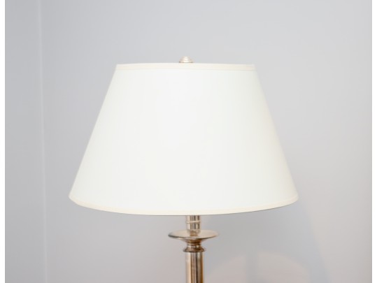 Polished Nickel Column Lamp With White Tapered Shade
