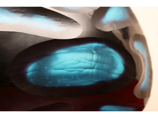 Modern Murano Cobalt Glass Vases With Battuto Surface Texture