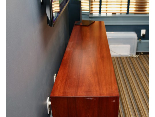 Modern Wood And Cream Matte Lacquer Media Console With Three Cabinet Doors