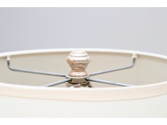 Polished Nickel Column Lamp With White Tapered Shade