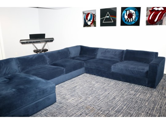 West Elm Luxe Deep Blue Modular 4 Pc Performance Velvet Sectional Sofa 