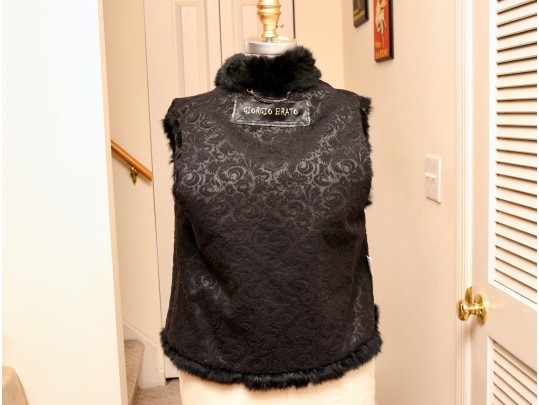 Giorgio Brato Black Fur Vest With Wool Jacquard Interior