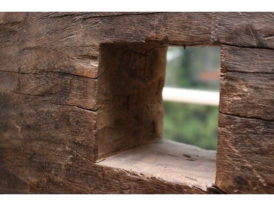 Southeast Asian Wooden Ox Cart Wheel On Custom Metal Stand