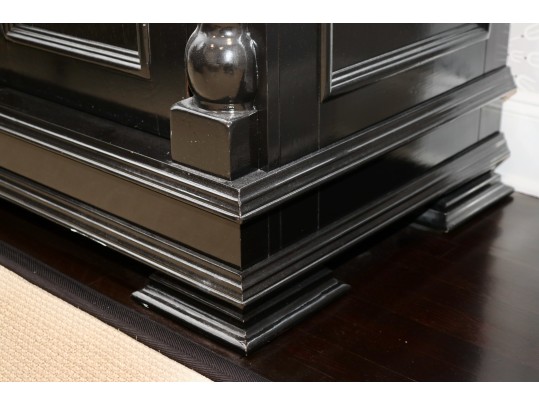 Black Lacquered Armoire With Retractable Doors And Hidden Storage Drawers