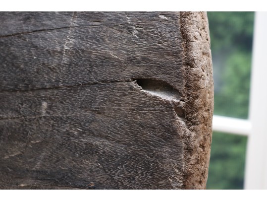 Southeast Asian Wooden Ox Cart Wheel On Custom Metal Stand