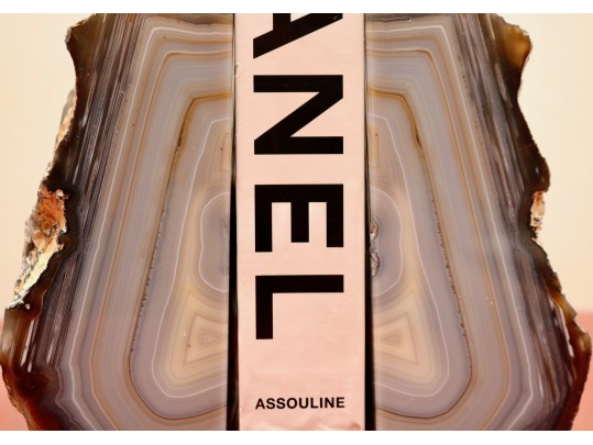 Pair Of Natural Agate Bookends With Polished Interior And Raw Exterior