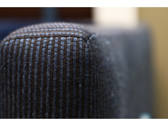 Carlyle Custom Convertible Sofa Bed With Blue Steel-Weave Upholstery And Velvet Cushions