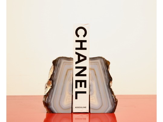 Pair Of Natural Agate Bookends With Polished Interior And Raw Exterior