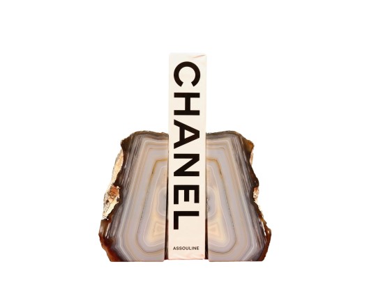 Pair Of Natural Agate Bookends With Polished Interior And Raw Exterior