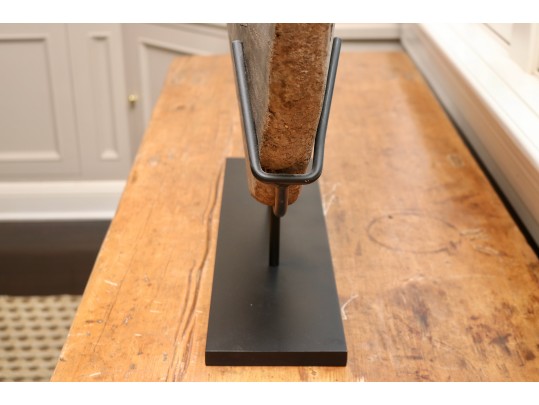 Southeast Asian Wooden Ox Cart Wheel On Custom Metal Stand