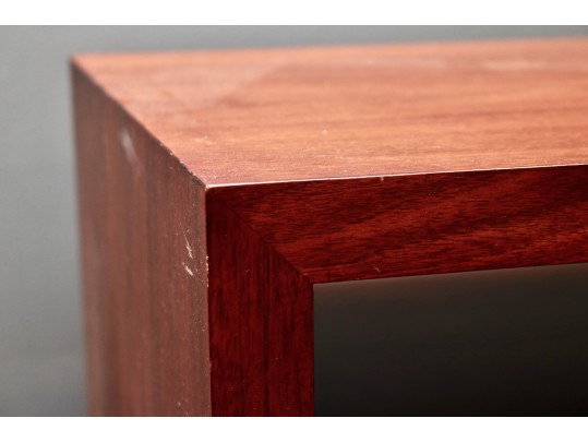 Modern Wood And Cream Matte Lacquer Media Console With Three Cabinet Doors