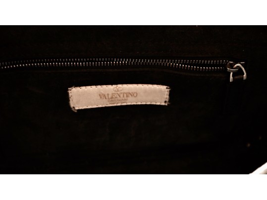 Valentino Garavani Rockstud Black Leather Crossbody Bag  With Turquoise Studs And Embroidered Strap