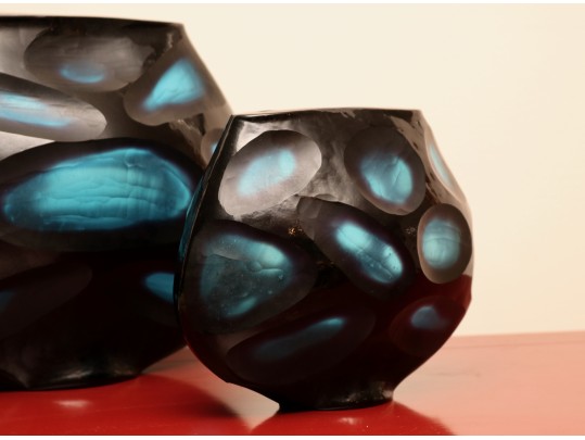 Modern Murano Cobalt Glass Vases With Battuto Surface Texture