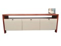 Modern Wood And Cream Matte Lacquer Media Console With Three Cabinet Doors