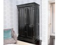 Black Lacquered Armoire With Retractable Doors And Hidden Storage Drawers