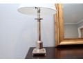 Polished Nickel Column Lamp With White Tapered Shade