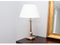 Polished Nickel Column Lamp With White Tapered Shade