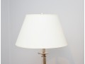 Polished Nickel Column Lamp With White Tapered Shade