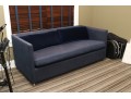 Carlyle Custom Convertible Sofa Bed With Blue Steel-Weave Upholstery And Velvet Cushions