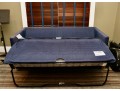 Carlyle Custom Convertible Sofa Bed With Blue Steel-Weave Upholstery And Velvet Cushions