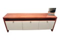 Modern Wood And Cream Matte Lacquer Media Console With Three Cabinet Doors