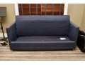 Carlyle Custom Convertible Sofa Bed With Blue Steel-Weave Upholstery And Velvet Cushions