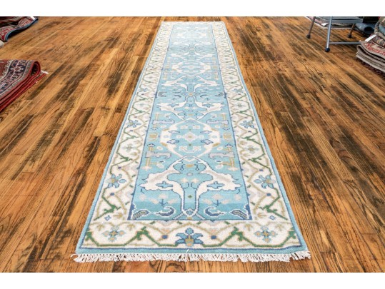 Hand Knotted Wool Indo-Oushak Runner, 12' X 2'-7