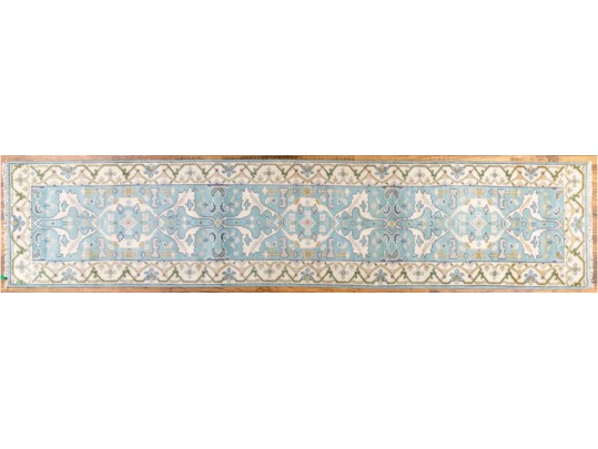 Hand Knotted Wool Indo-Oushak Runner, 12' X 2'-7