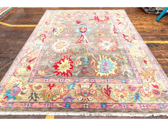 Plush Indian Oushak Hand Knotted Wool Carpet - 8' 1