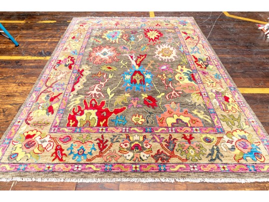 Plush Indian Oushak Hand Knotted Wool Carpet - 8' 1