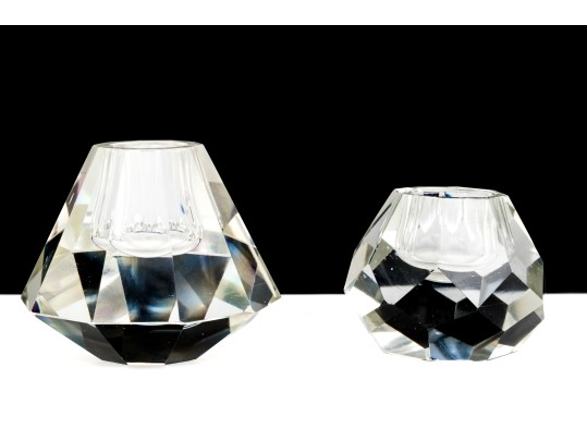 Two Facted Cut Crystal Taper Candle Holders