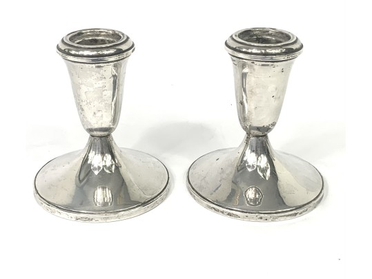 Collection Of Weighted Sterling Silver Candleholders, Compote & Bud Vase