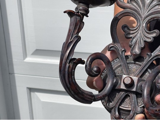 Pair Of Cast Iron Two Light Electrified Wall Sconces