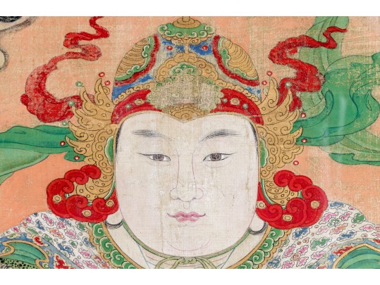 Two Chinese Color And Ink On Canvas Mounted To Board, Including Weituo And Zhao Gongming