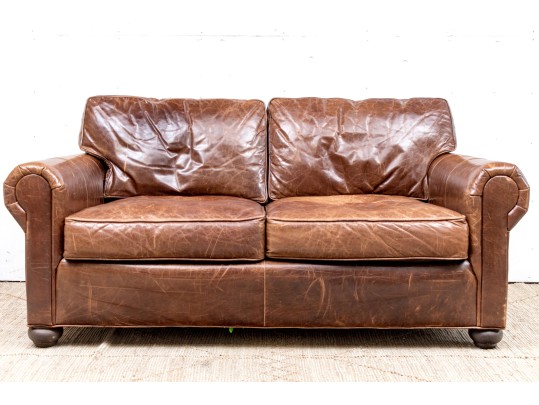 Restoration Hardware Leather Loveseat Sofa