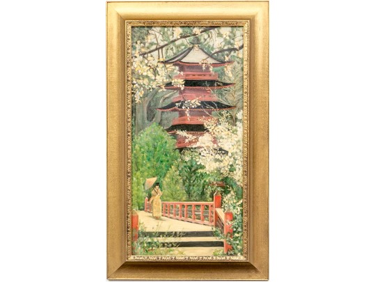 Florenz Signed Oil On Canvas, Japanese Pagoda
