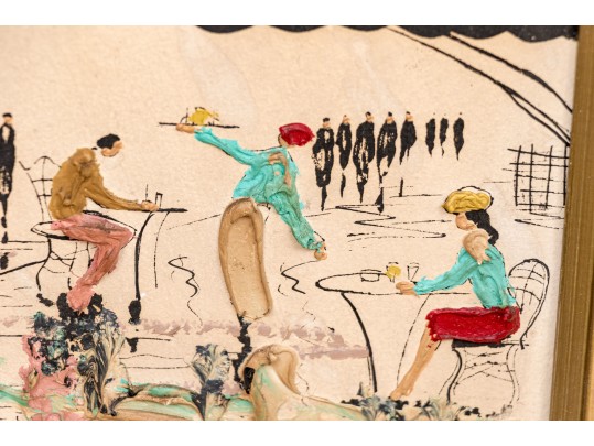 Elmo Gideon (American, 1924-2010) Pair Of Signed 3-D Oils On Board, French Street Scenes 