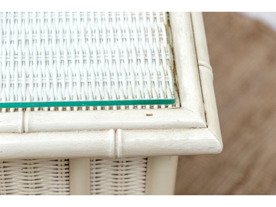 Faux Bamboo And Wicker Painted Console With Glass Top