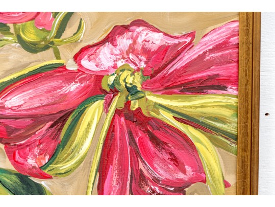 Signed, Oil On Canvas, Lillies In Bloom