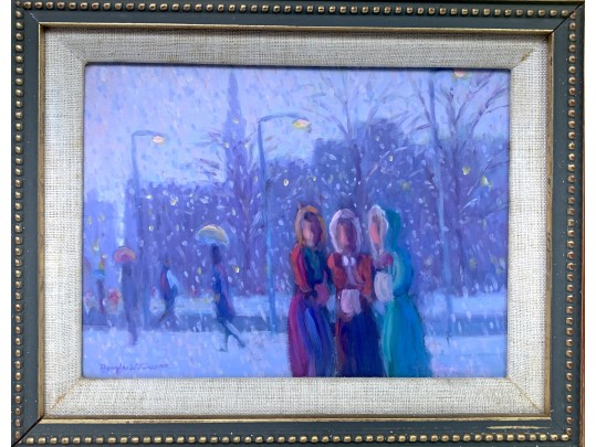 Douglas W. Turner (Mass., B 1941 -) Oil On Panel Winter City Scene
