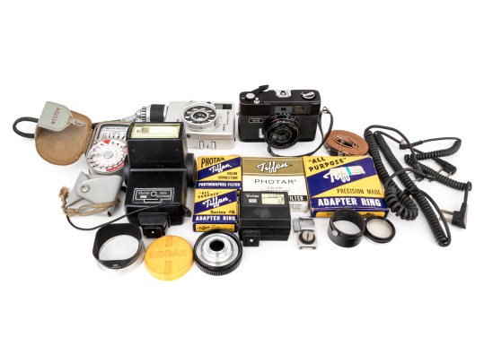 Collection Of Cameras With Camera Accessories