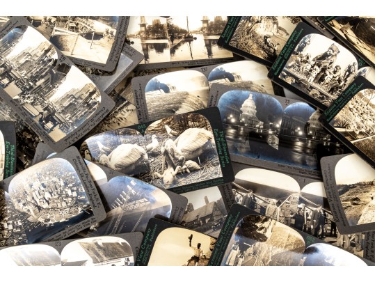 Collection Of Antique Stereographic Library Volumes Of Images With Viewer