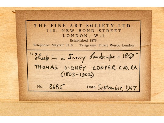 Thomas Sidney Cooper (UK, 1803- 1902) Watercolor, Winter Landscape With Sheep 