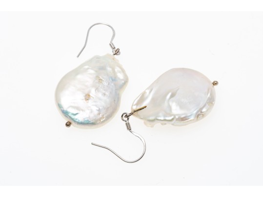 Fabulous Chunky Sterling Silver And Baroque Cultured Freshwater Pearl Earrings