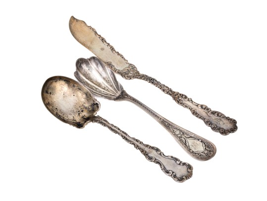 Three Antique Sterling Silver Flatware Items     2.925 Troy Ozs. 